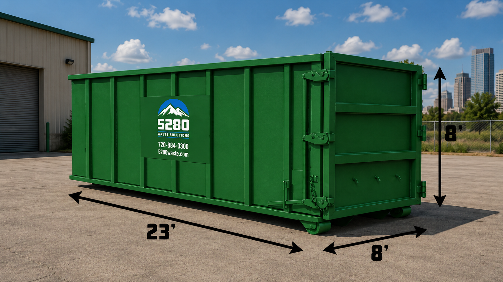 40 yard roll-off dumpster on large construction site in Denver, CO