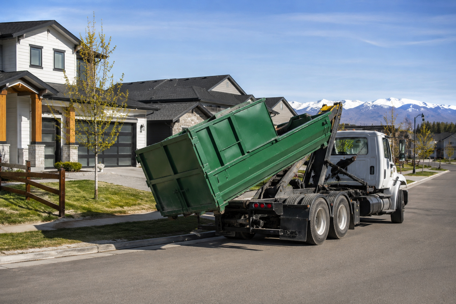 12 yard dumpster placed in driveway for home cleanout in Denver Metro
