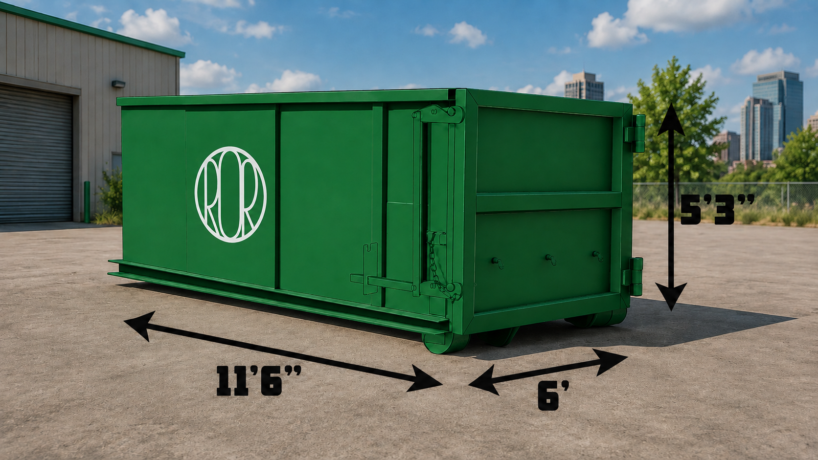 Crew loading a Roll-Off Dumpster beside a Welby - CO property during an exterior cleanup project