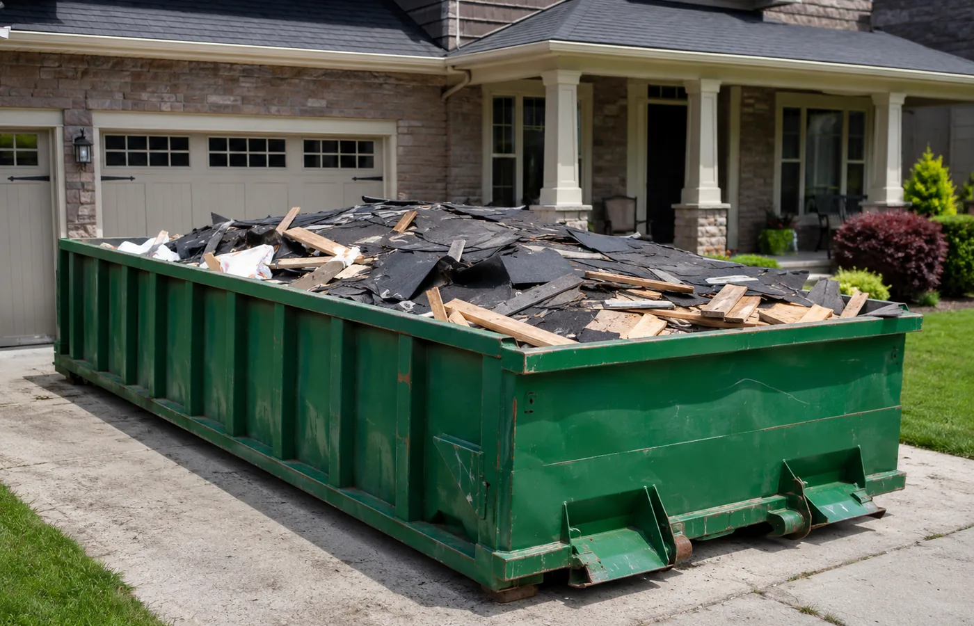Roll-Off Dumpster in Fort Lupton - CO placed beside a home during a major cleanout, Roll-Off Dumpster in Cherry Hills Village - CO positioned beside a home during a remodeling cleanup, Roll-Off Dumpster in Green Mountain - CO placed beside a home during a remodeling cleanup