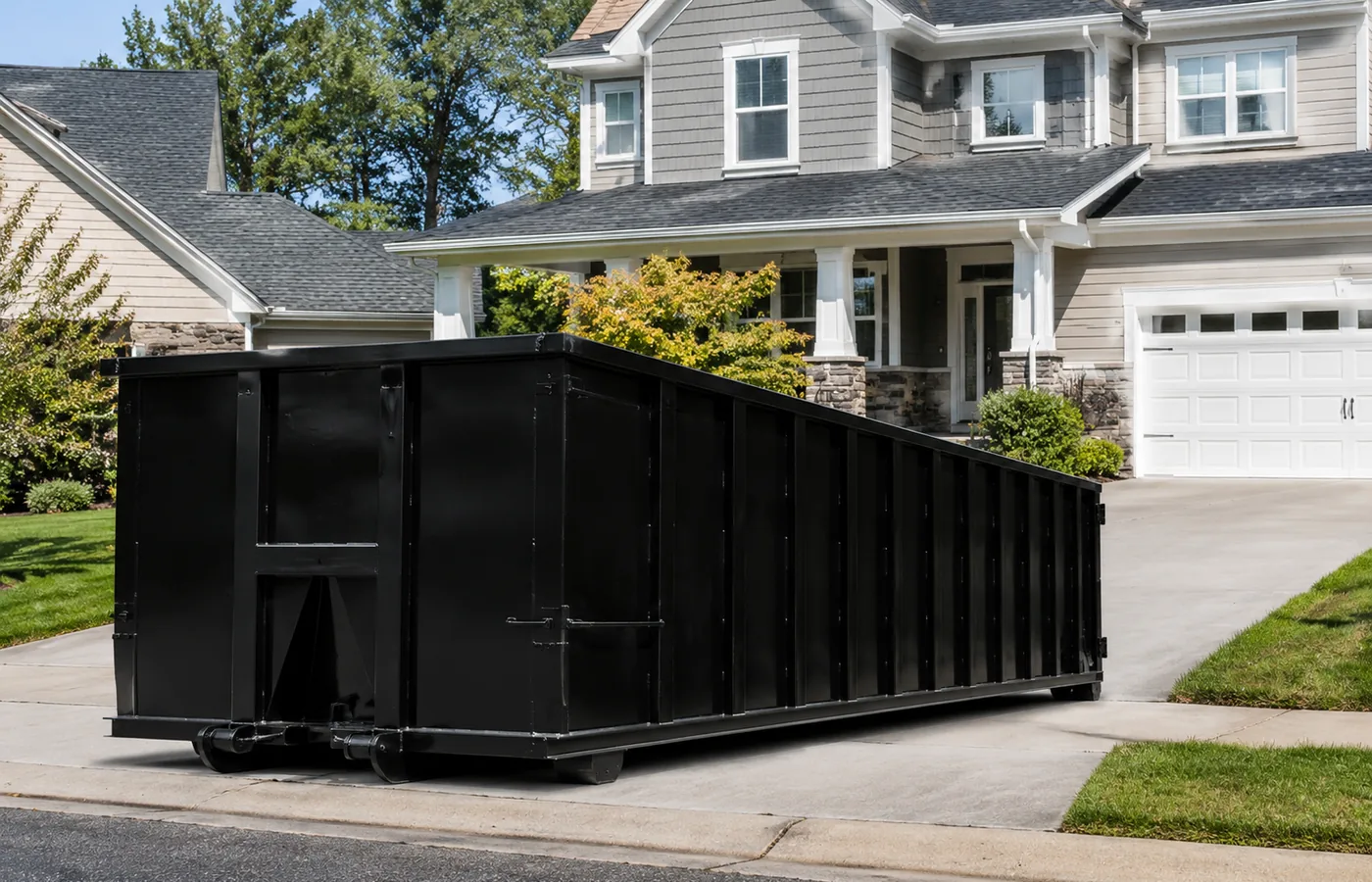 Crew members loading a Roll-Off Dumpster outside a Cherry Creek - CO property during a remodel, Workers load a Roll-Off Dumpster beside an Englewood - CO house during interior demolition, Workers loading a Roll-Off Dumpster beside a Lakewood - CO home during exterior cleanup