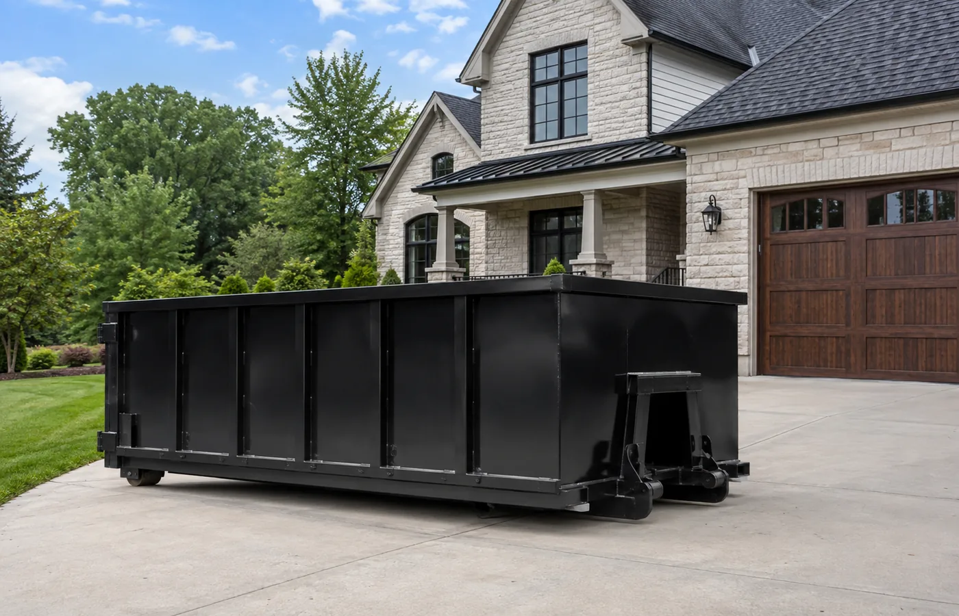 Crew loads a Roll-Off Dumpster outside a Parker - CO property during an active cleanup project, Crew loading a Roll-Off Dumpster outside a Cherry Hills Village - CO home during a major cleanout