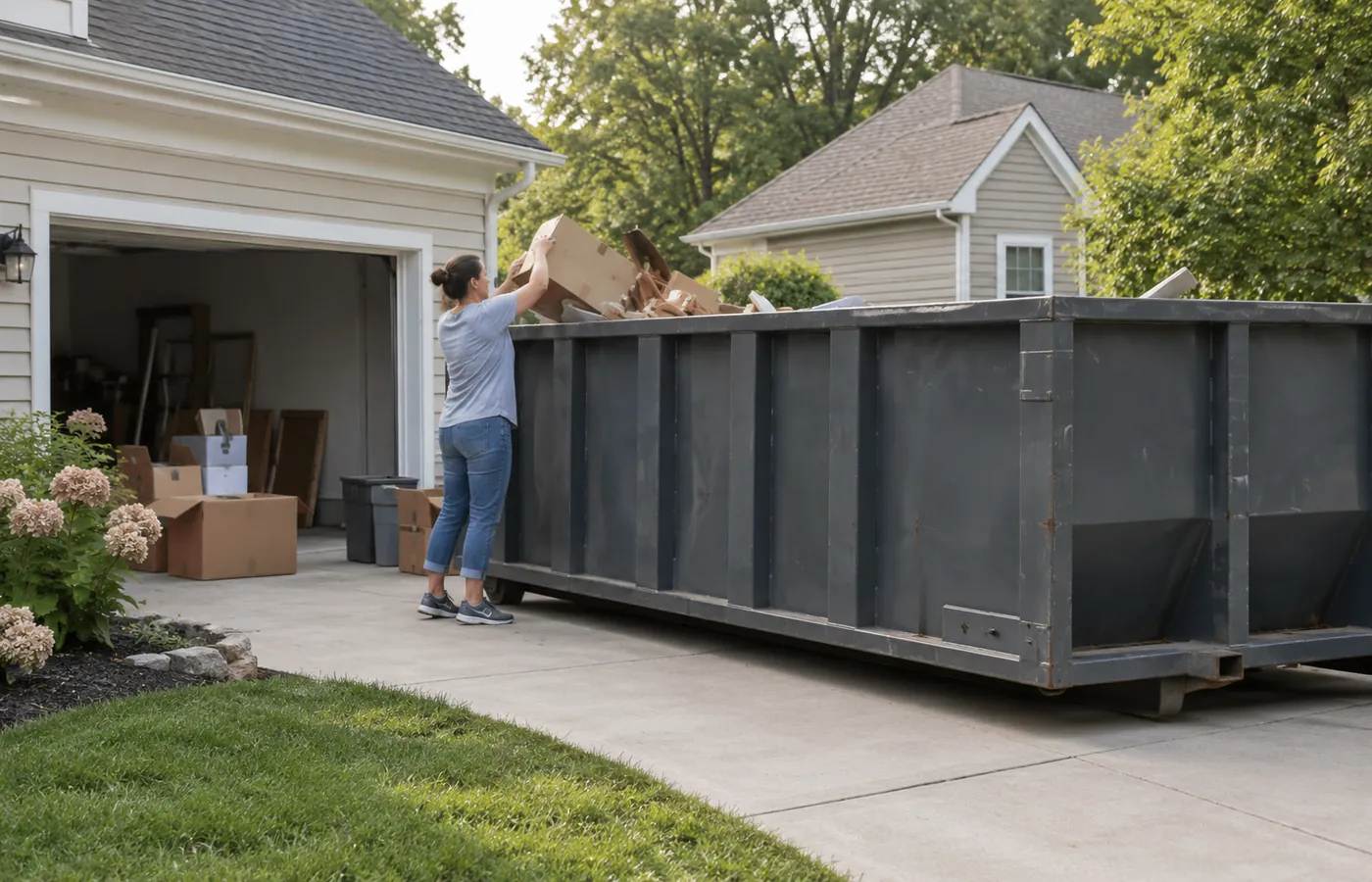 Residential Dumpster Rental in Federal Heights - CO positioned beside a home during a renovation cleanup, Residential Dumpster Rental in Westminster - CO placed beside a home during a driveway cleanout project